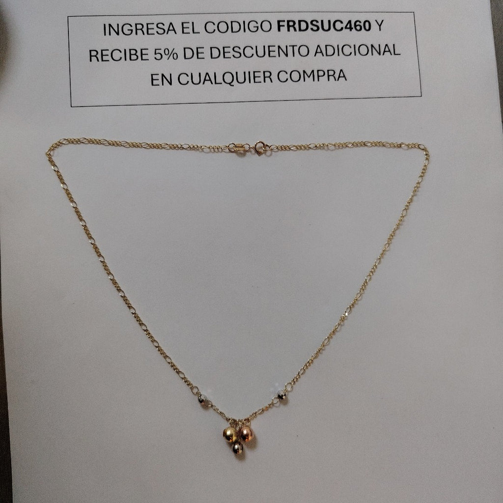 CADENA GARGANTILLA 3X1 CON ESFERAS COMBINADAS 14K 45 CM 3.1 GR (NUEVO)