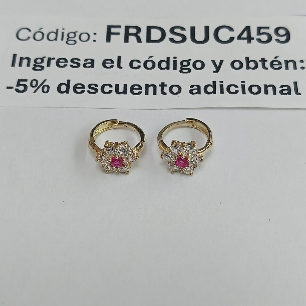 ARETES HUGGIES CON CIRCONIAS Y PIEDRA DE COLOR 14K 1.8 GR (NUEVO)