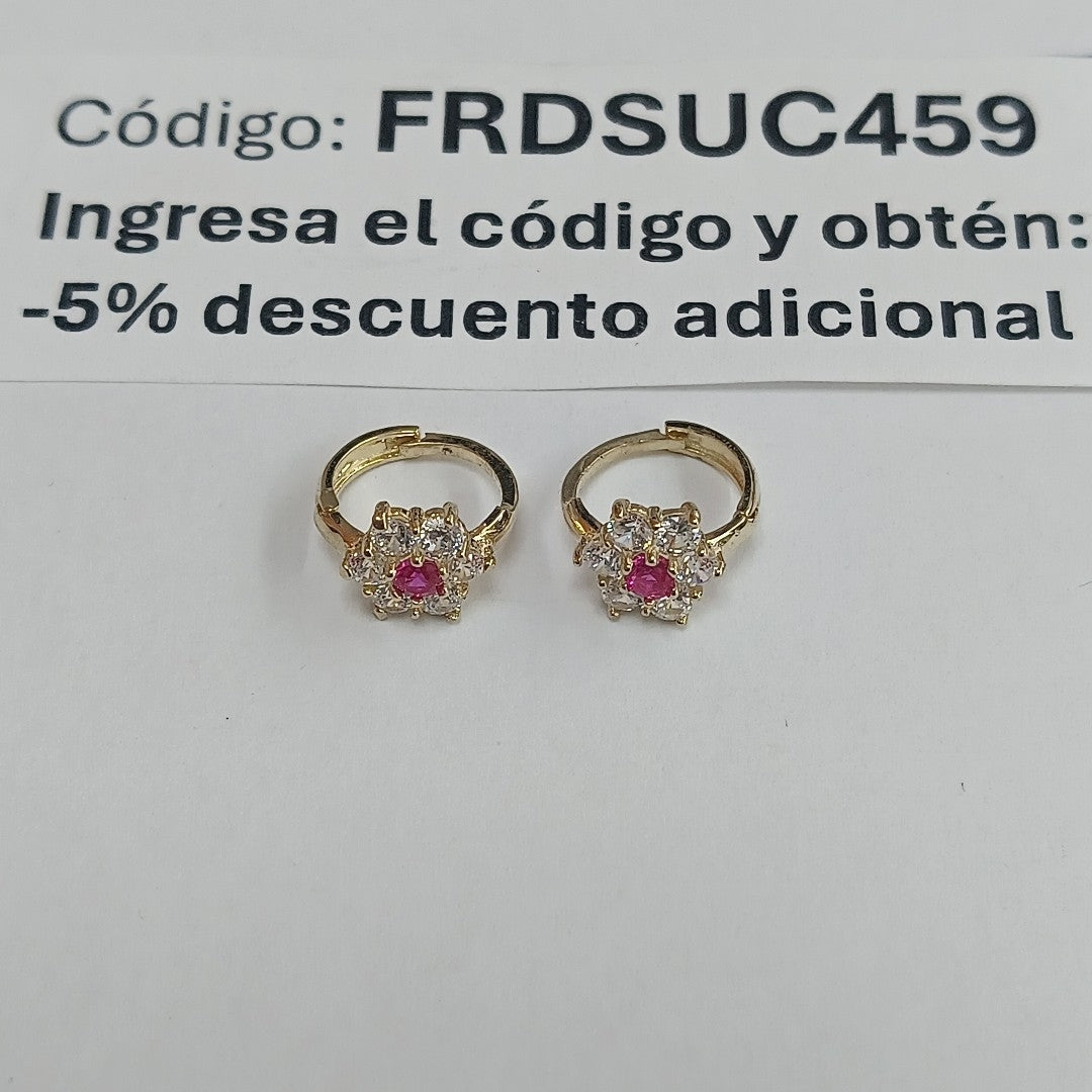 ARETES HUGGIES CON CIRCONIAS Y PIEDRA DE COLOR 14K 1.8 GR (NUEVO)
