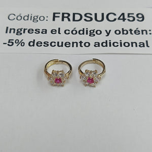 ARETES HUGGIES CON CIRCONIAS Y PIEDRA DE COLOR 14K 1.8 GR (NUEVO)