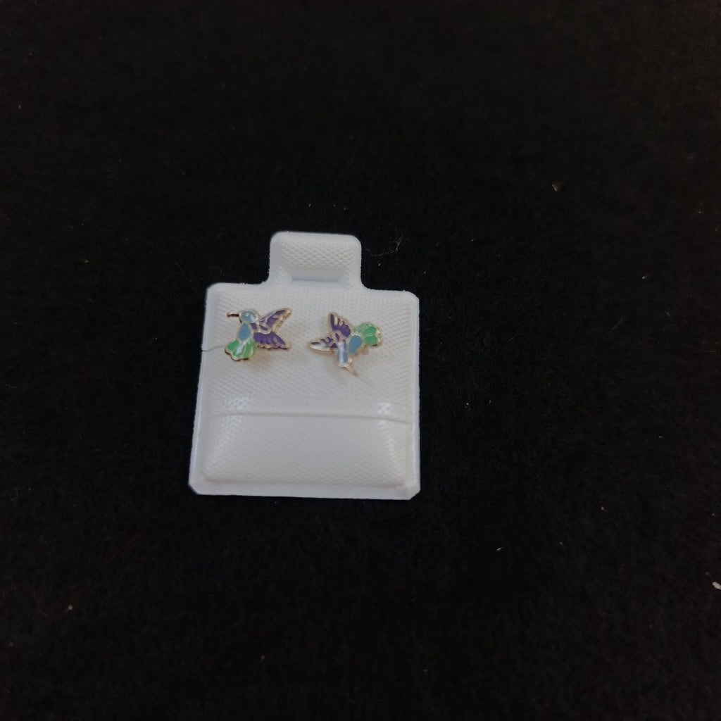 BROQUELES BROQUEL FIG COLIBRI ESMALTE AZUL 14K 0.2138 GR (NUEVO)
