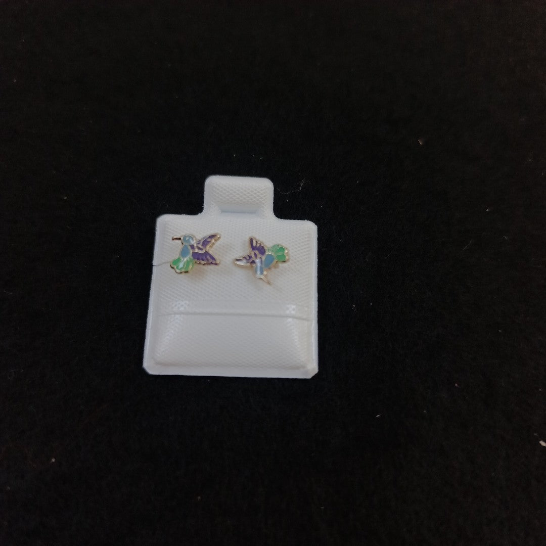 BROQUELES BROQUEL FIG COLIBRI ESMALTE AZUL 14K 0.2138 GR (NUEVO)