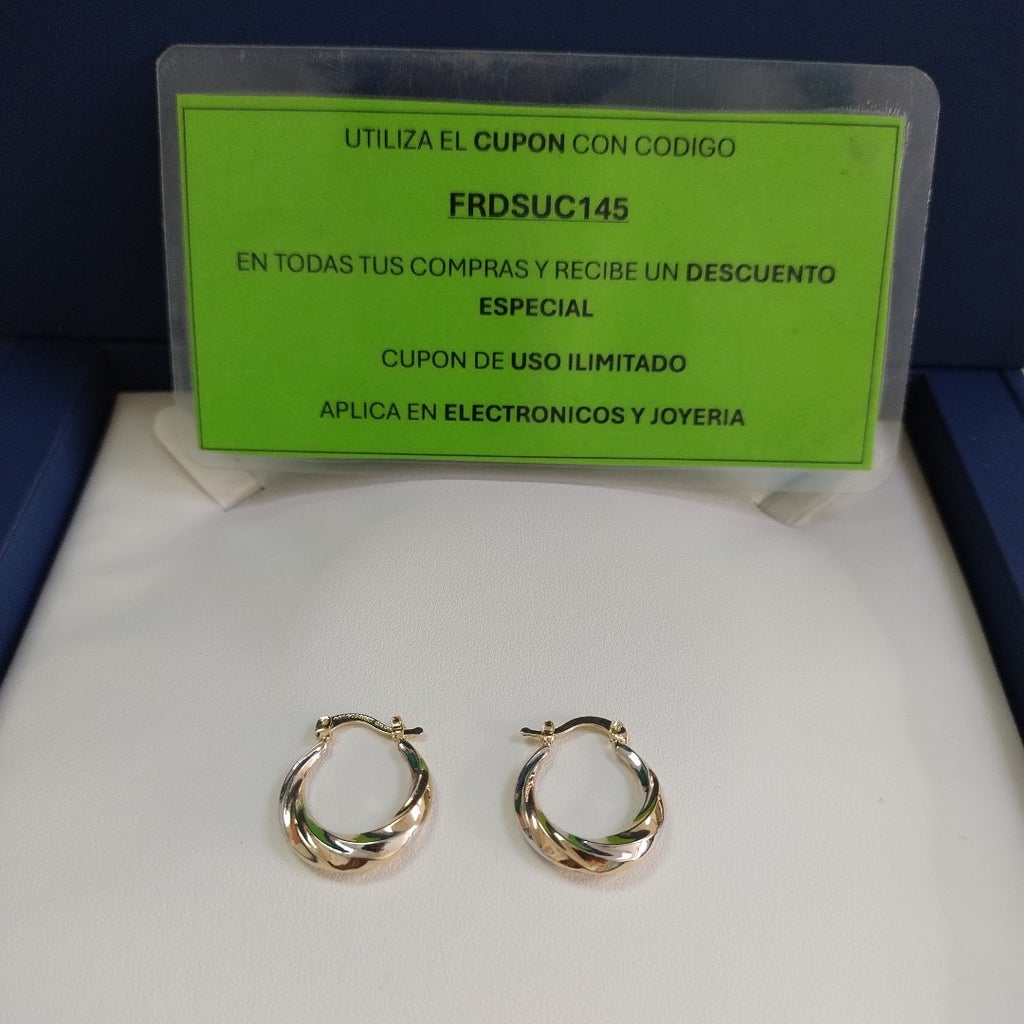 ARETES TEJIDO ARRACADA TRENZADA COMBINADA 14K 1.8 GR (NUEVO)