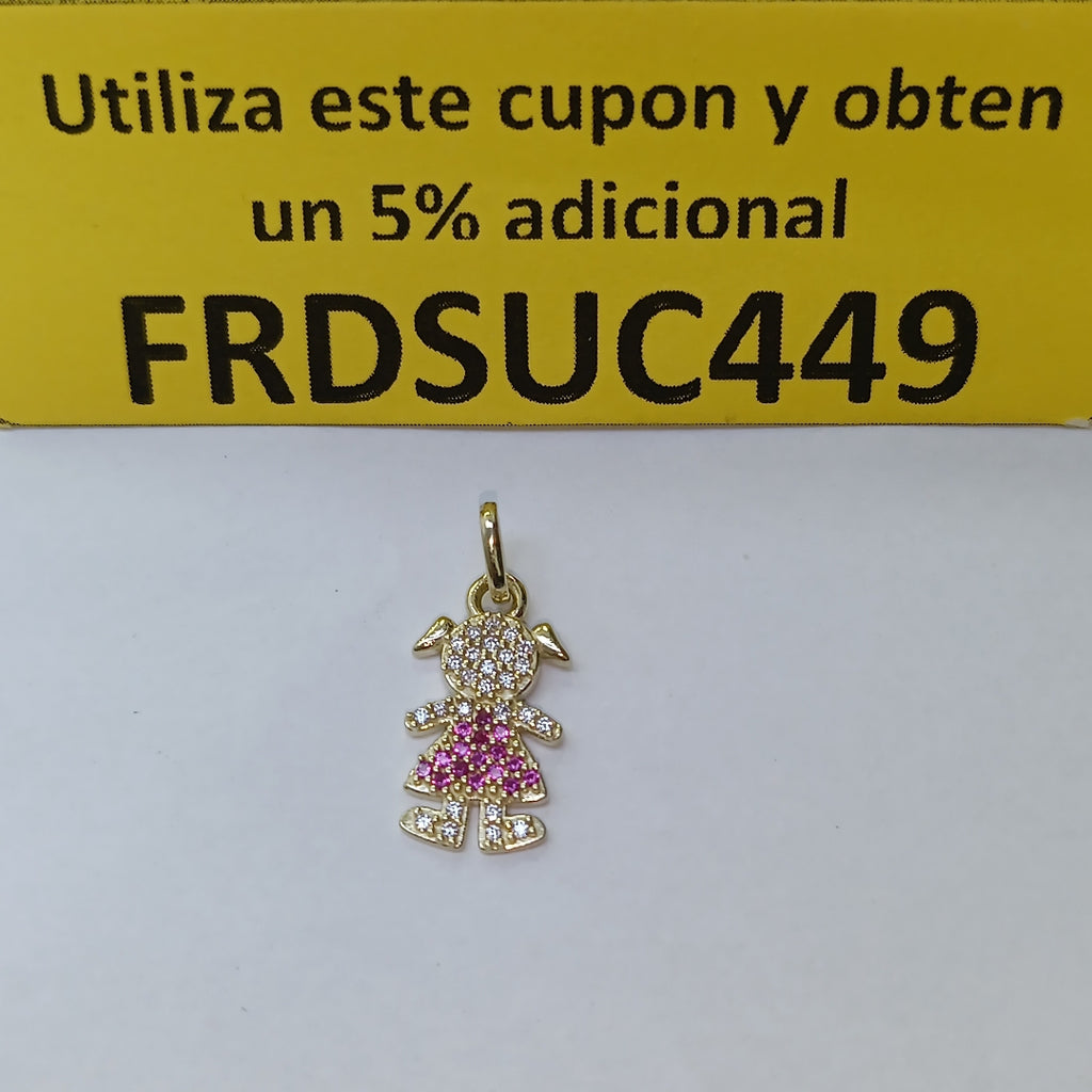 DIJE NIÑA CON CIRCONIAS Y PIEDRAS DE COLOR 10K 1 GR (NUEVO)