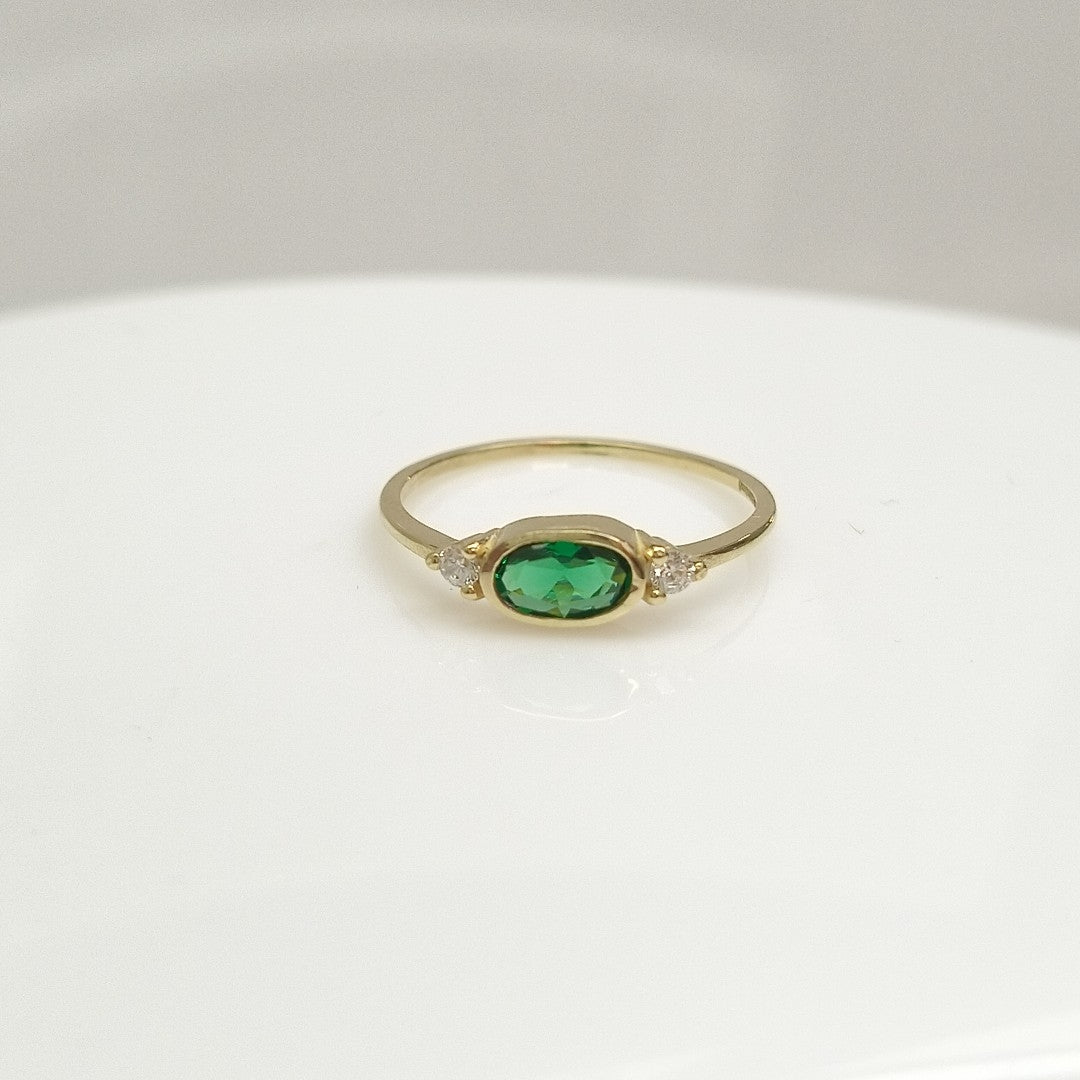 ANILLOS TEJIDO ANILLITO C CIRCONIAS Y PIEDRA VERDE 14K 7 1.1 GR (NUEVO)