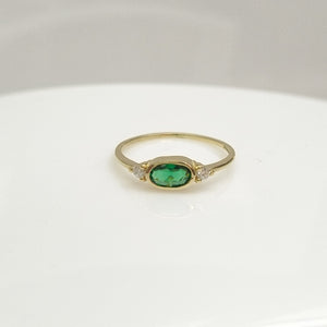 ANILLOS TEJIDO ANILLITO C CIRCONIAS Y PIEDRA VERDE 14K 7 1.1 GR (NUEVO)