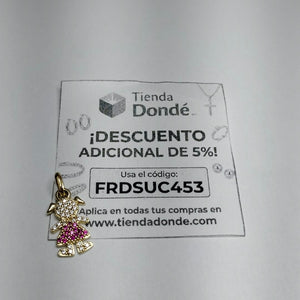 DIJE NIÑA CON CIRCONIAS Y PIEDRAS DE COLOR 10K 1.1 GR (NUEVO)