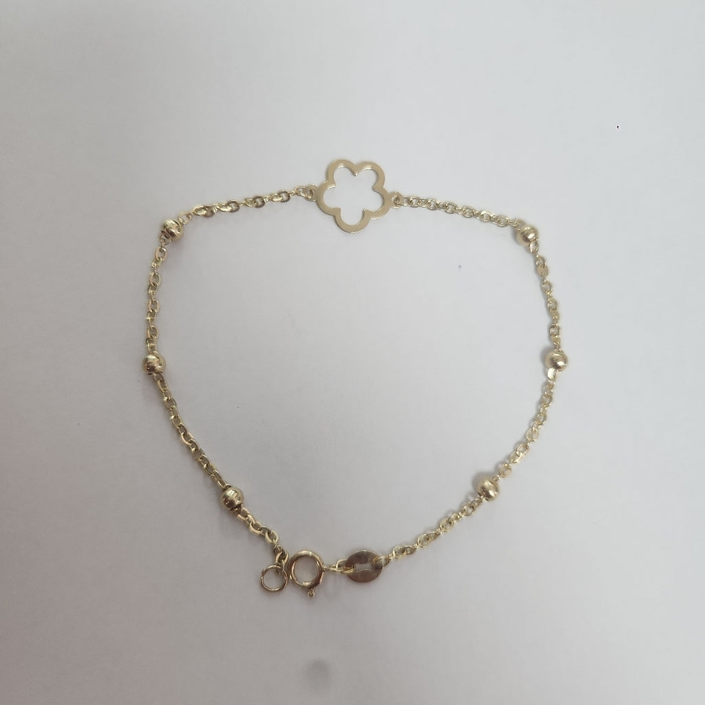 PULSERA TEJIDO ESPECIAL CON FLOR 14K 18 CM 1.6 GR (NUEVO)