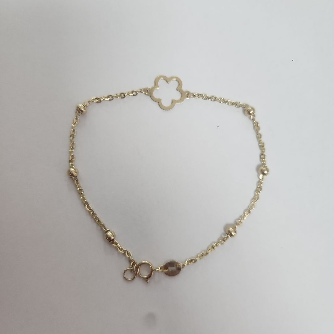 PULSERA TEJIDO ESPECIAL CON FLOR 14K 18 CM 1.6 GR (NUEVO)