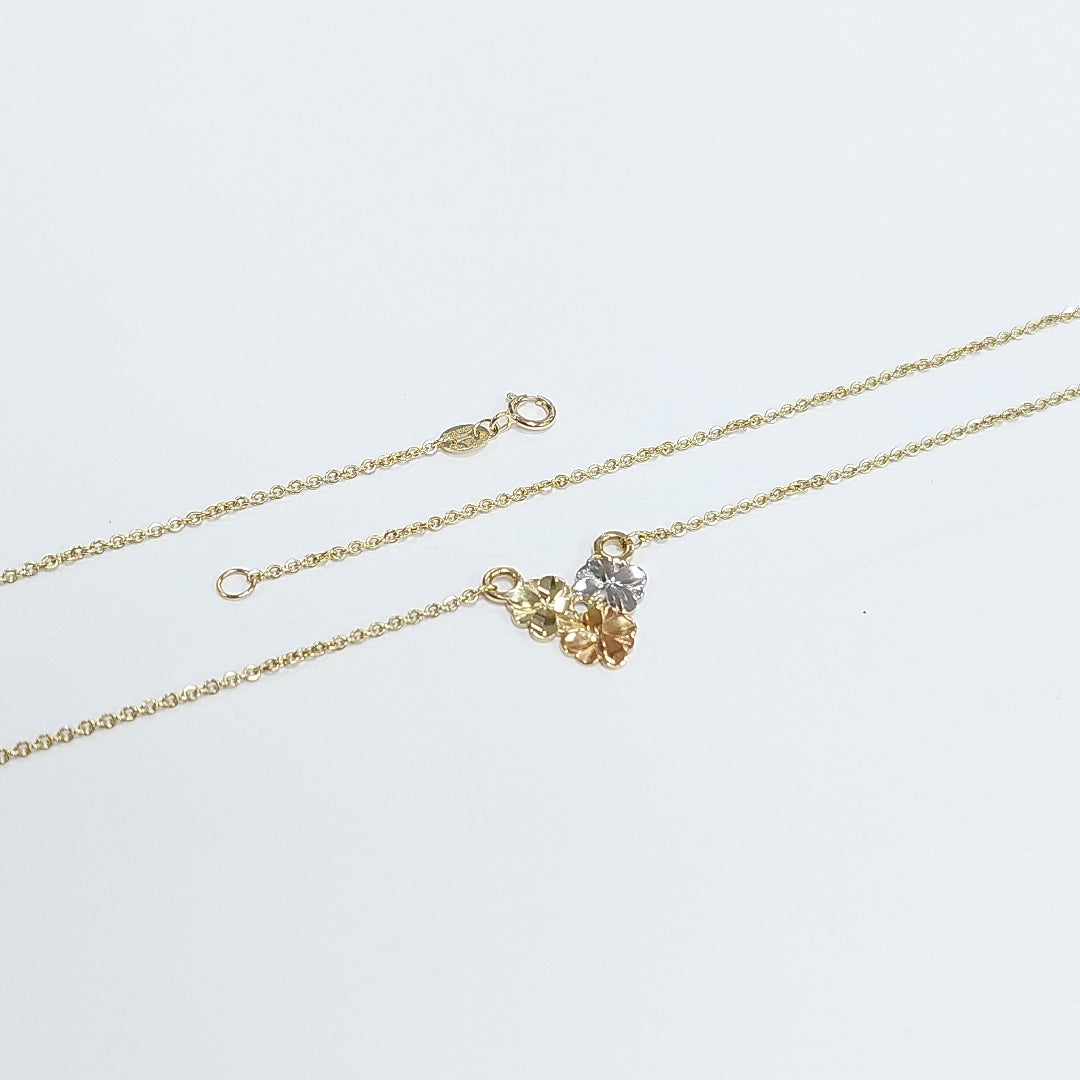 CADENA TEJIDO GARGANTILLA ESPECIAL C FLORES 14K 45 CM 2.9 GR (NUEVO)