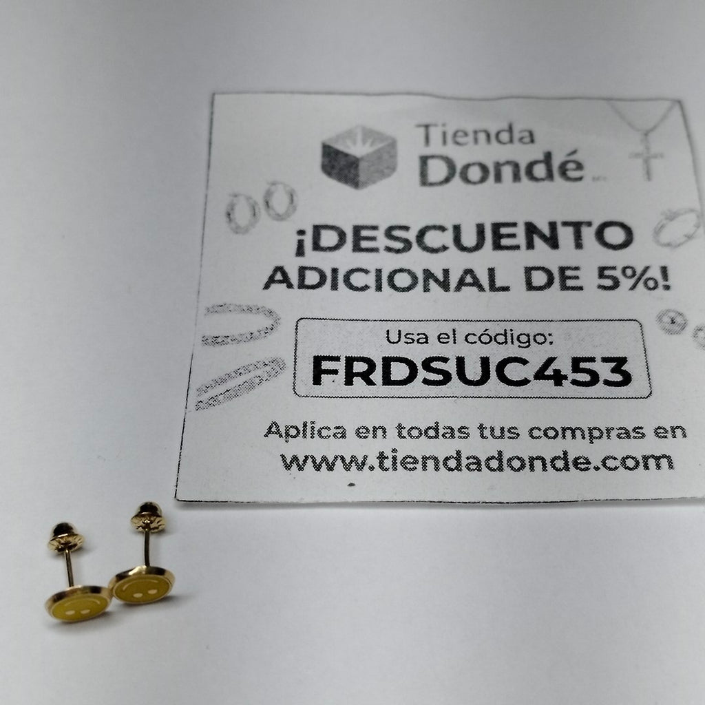 BROQUELES BROQUEL FIG SONRISA ESMALTE AMARILLO 14K 0.2074 GR (NUEVO)
