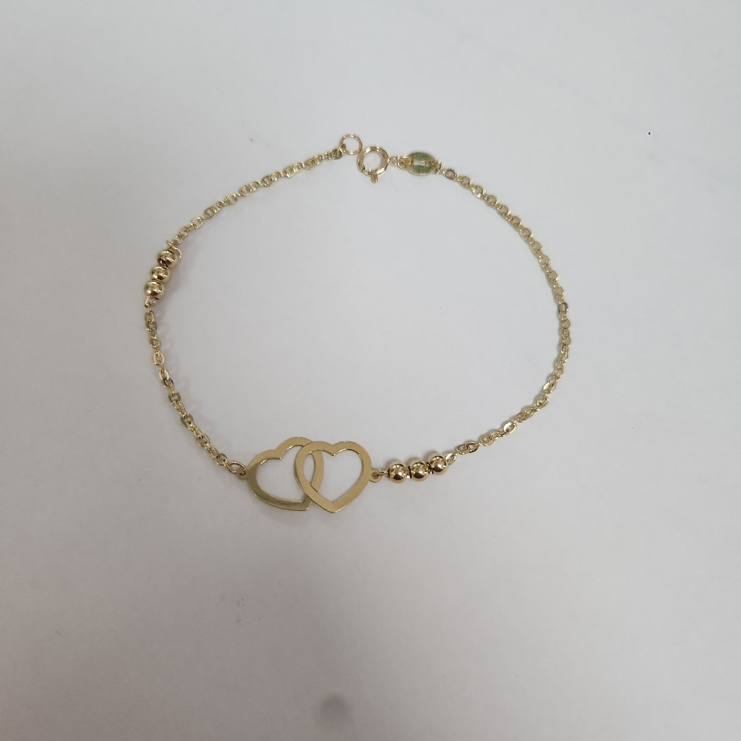 PULSERA TEJIDO ESPECIAL C CORAZONES 14K 18 CM 1.7 GR (NUEVO)