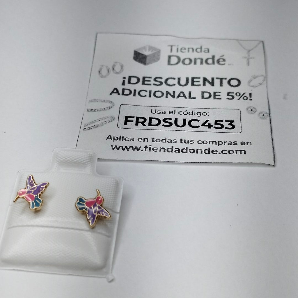 BROQUELES BROQUEL FIG COLIBRI ESMALTE ROSA 14K 0.2138 GR (NUEVO)