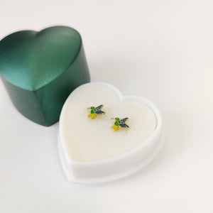 BROQUELES BROQUEL FIG COLIBRI ESMALTE VERDE 14K 0.2138 GR (NUEVO)