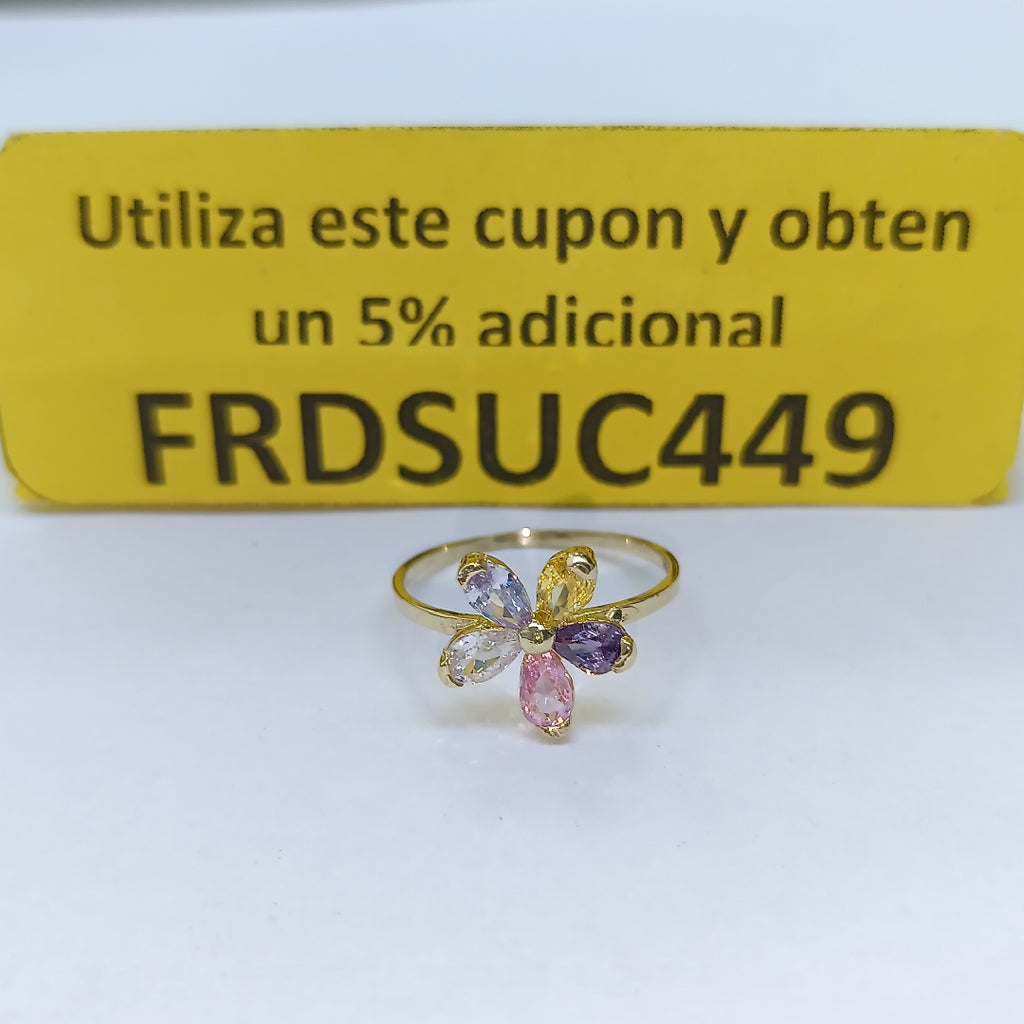 ANILLOS FLOR CON PIEDRAS DE COLOR 14K TALLA 7 1.4 GR (NUEVO)