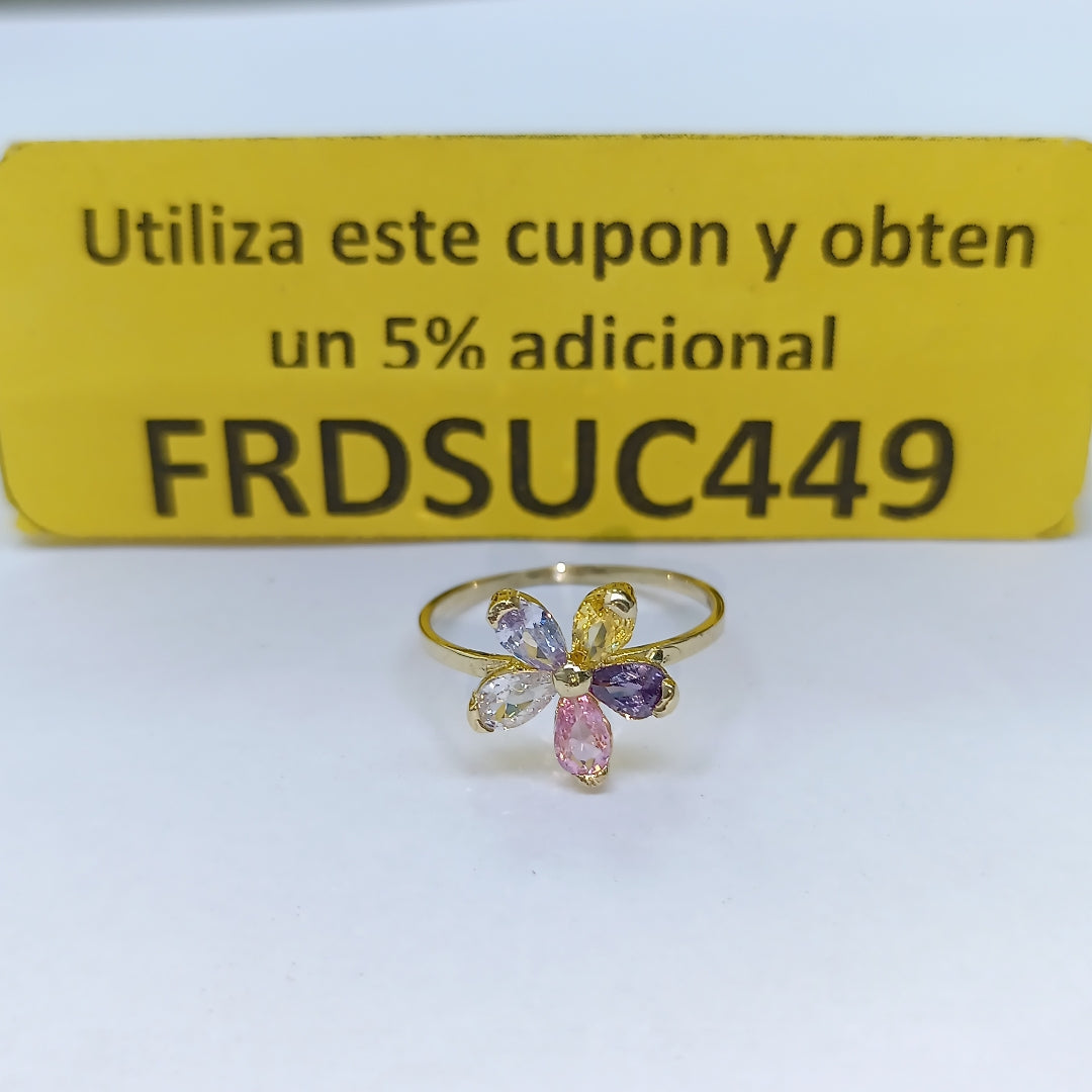 ANILLOS FLOR CON PIEDRAS DE COLOR 14K TALLA 7 1.4 GR (NUEVO)