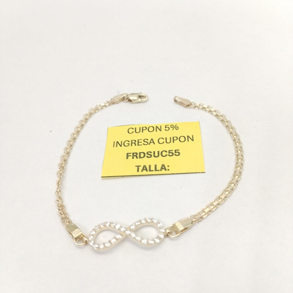 PULSERA TEJIDO ESPECIAL CON INFINITO Y CIRCONIAS 14K 18 CM 3.3 GR (NUEVO)