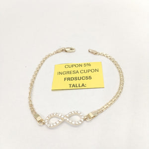 PULSERA TEJIDO ESPECIAL CON INFINITO Y CIRCONIAS 14K 18 CM 3.3 GR (NUEVO)