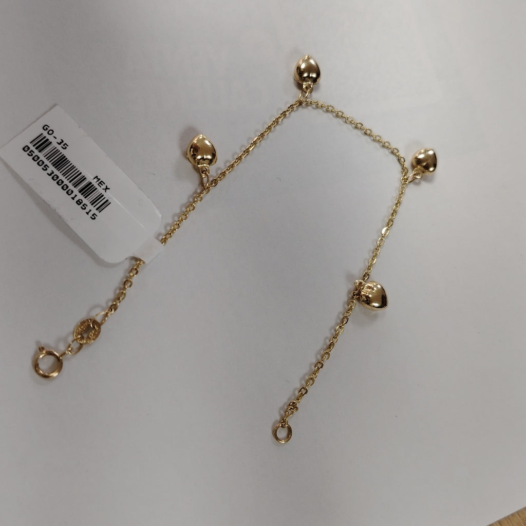 PULSERA ESP CON FIG CORAZONES 14K 18 CM 1.9 GR (NUEVO)