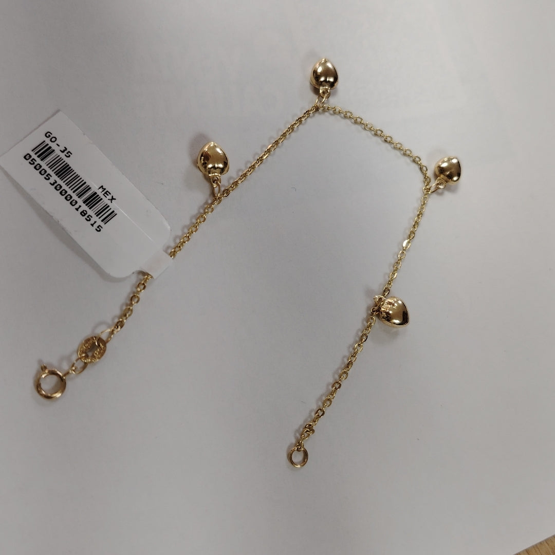 PULSERA ESP CON FIG CORAZONES 14K 18 CM 1.9 GR (NUEVO)