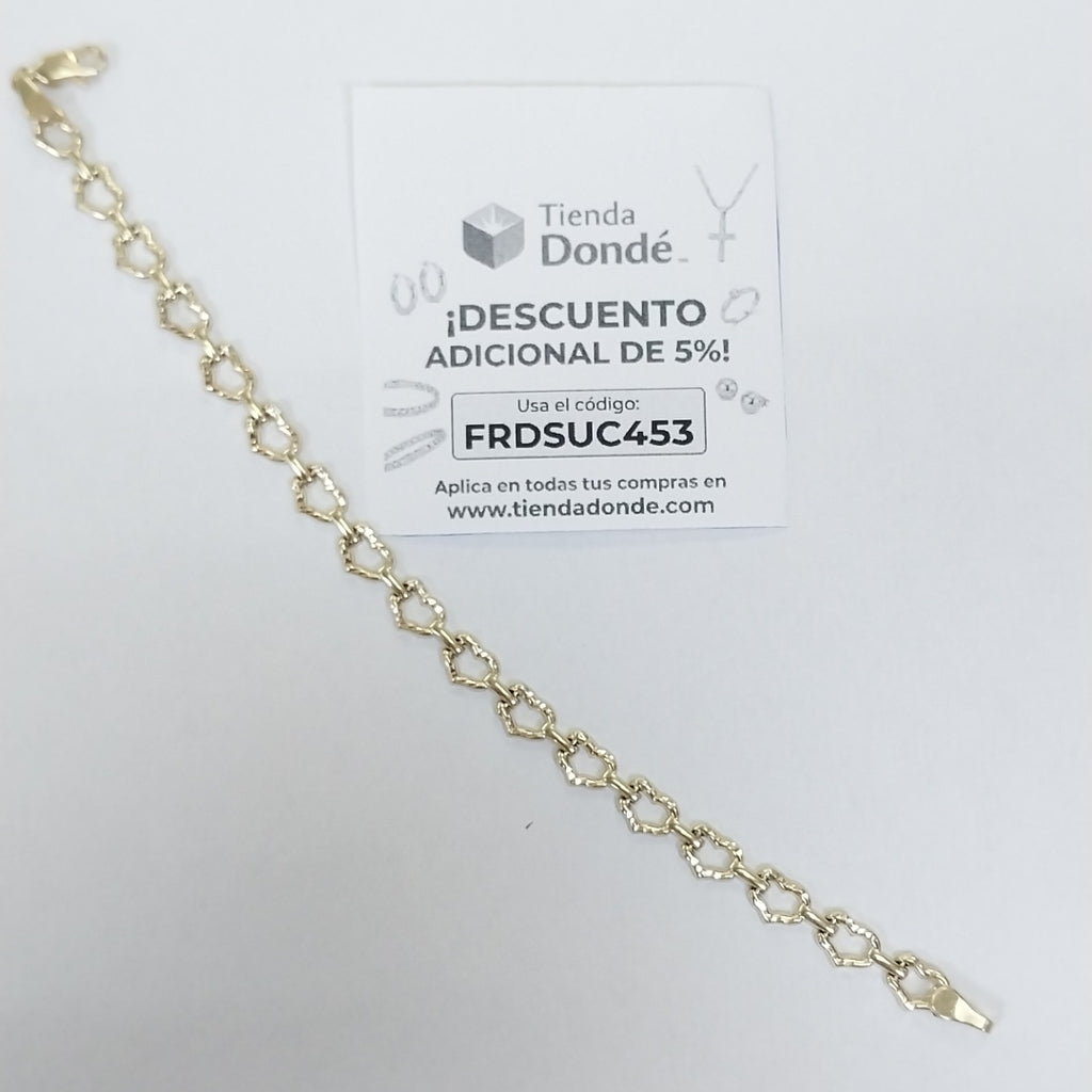 PULSERA ESPECIAL CON CORAZONES 14K 18 CM 4.1 GR (NUEVO)