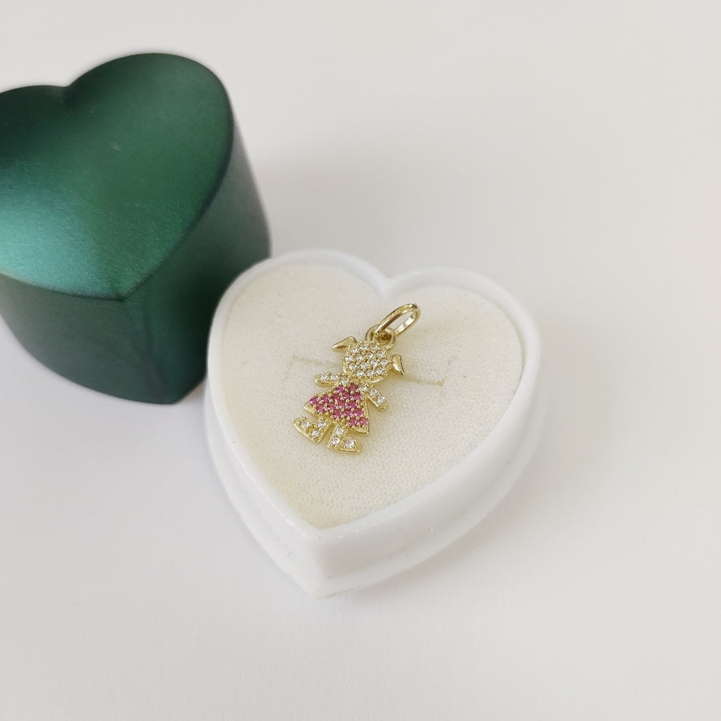 DIJE NIÑA CON CIRCONIAS Y PIEDRAS DE COLOR 10K 1.1 GR (NUEVO)