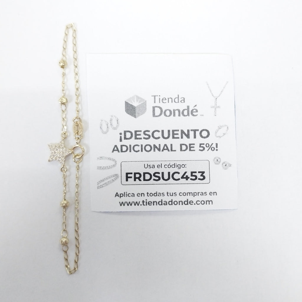PULSERA ESPECIAL CON ESTRELLA Y CIRCONIAS 14K 18 CM 1.4 GR (NUEVO)