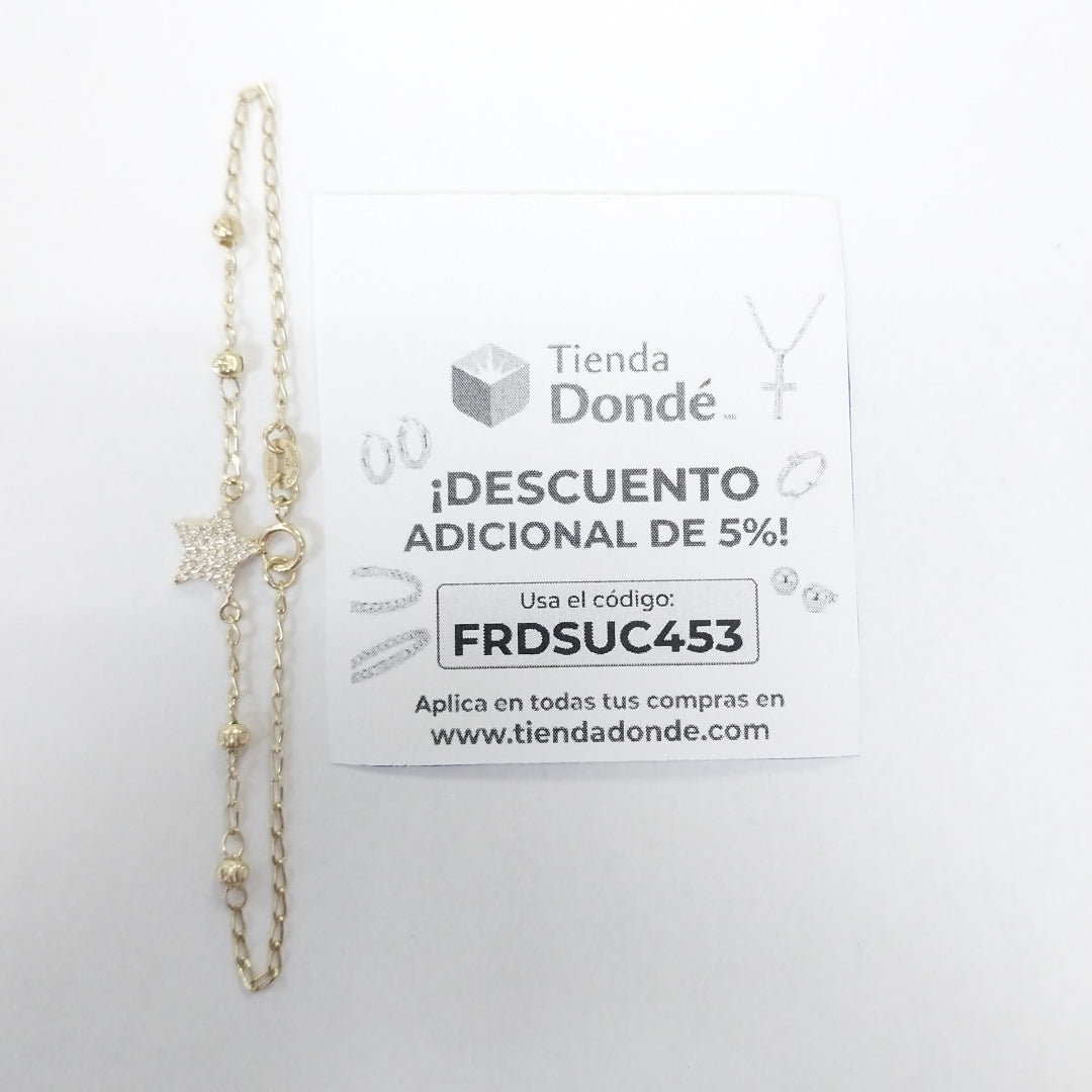 PULSERA ESPECIAL CON ESTRELLA Y CIRCONIAS 14K 18 CM 1.4 GR (NUEVO)