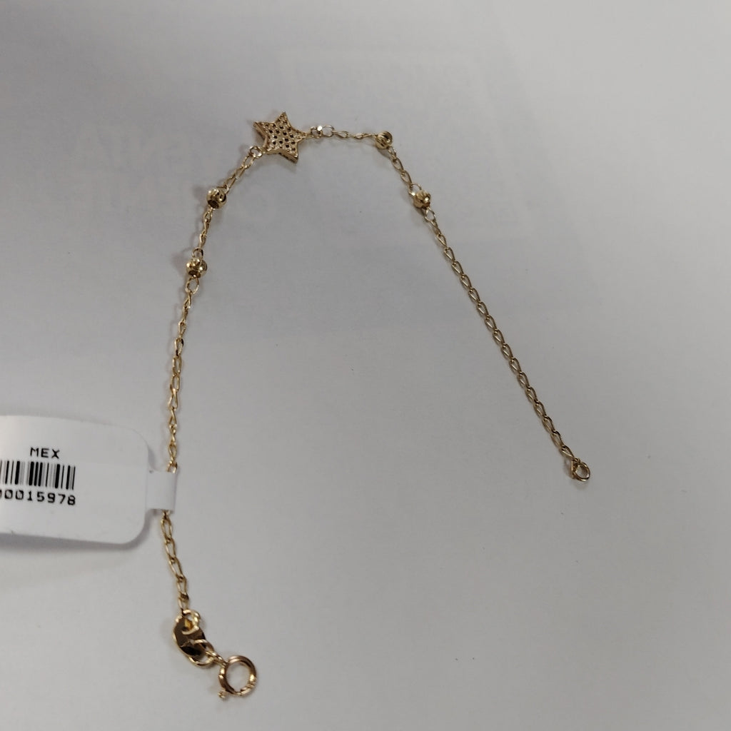 PULSERA ESPECIAL CON ESTRELLA Y CIRCONIAS 14K 18 CM 1.4 GR (NUEVO)
