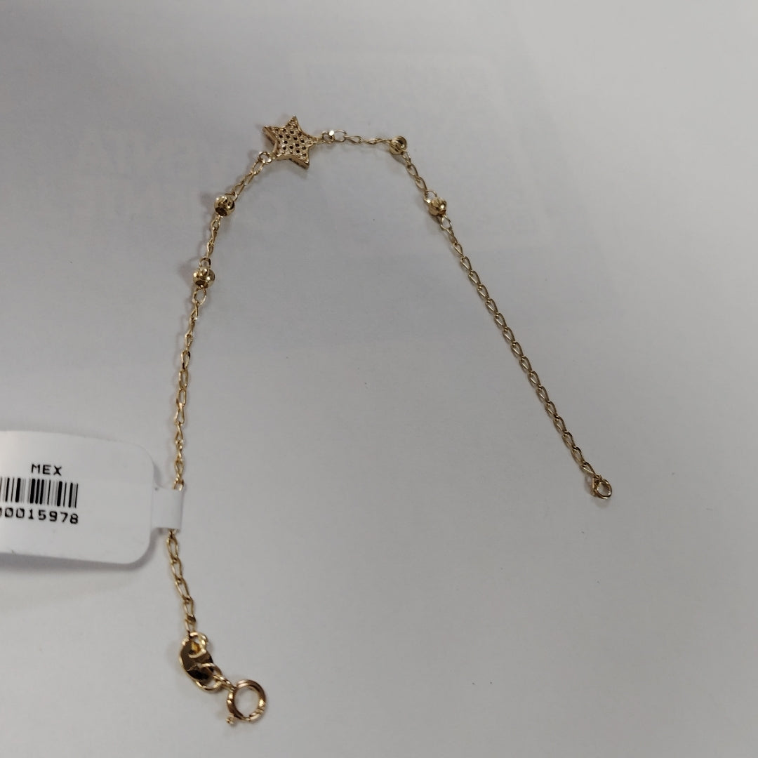 PULSERA ESPECIAL CON ESTRELLA Y CIRCONIAS 14K 18 CM 1.4 GR (NUEVO)