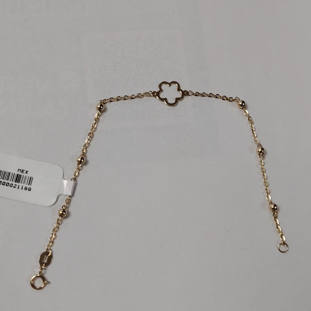 PULSERA TEJIDO ESPECIAL CON FLOR 14K 18 CM 1.6 GR (NUEVO)