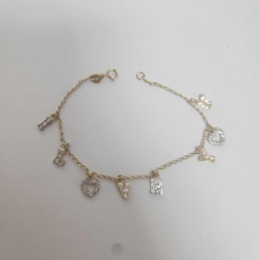 PULSERA ESPECIAL CON DIJES Y CIRCONIAS 14K 18 CM 3.3 GR (NUEVO)