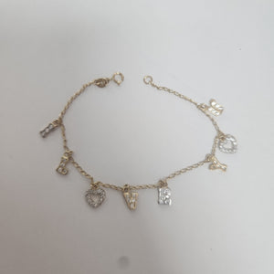 PULSERA ESPECIAL CON DIJES Y CIRCONIAS 14K 18 CM 3.3 GR (NUEVO)