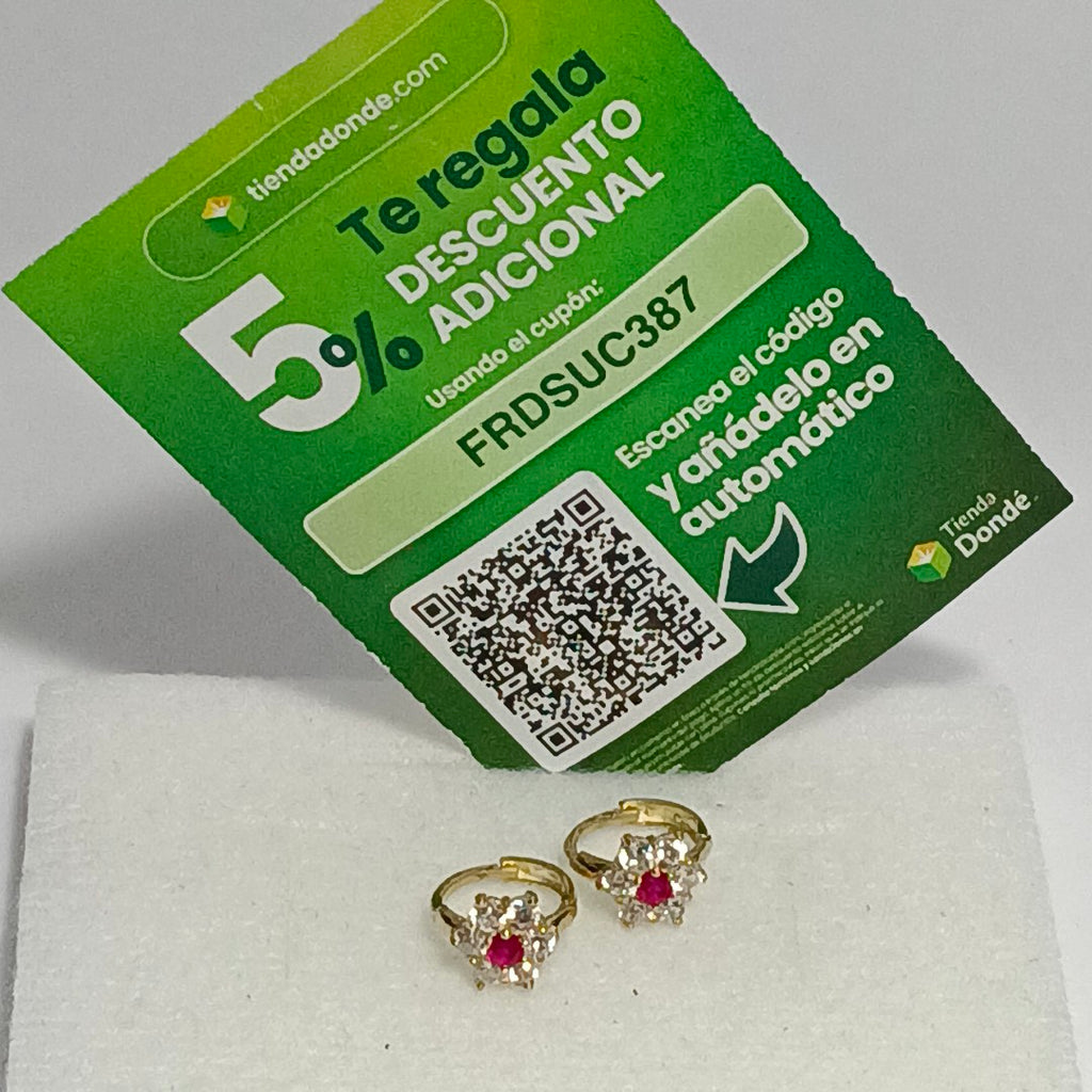 ARETES HUGGIES CON CIRCONIAS Y PIEDRA DE COLOR 14K 1.8 GR (NUEVO)