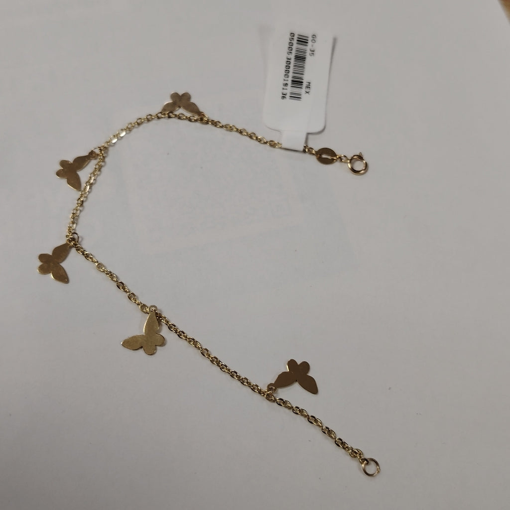 PULSERA ESPECIAL CON MARIPOSAS 14K 18 CM 2 GR (NUEVO)