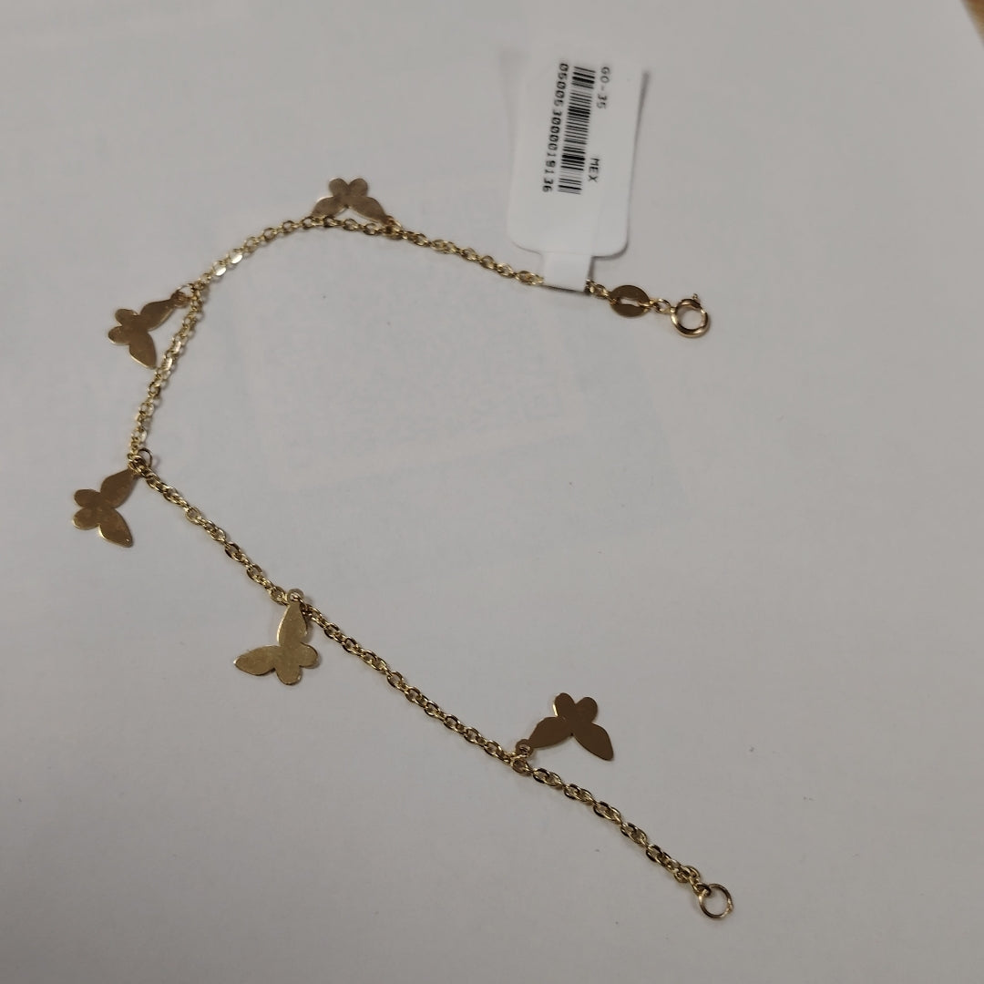 PULSERA ESPECIAL CON MARIPOSAS 14K 18 CM 2 GR (NUEVO)