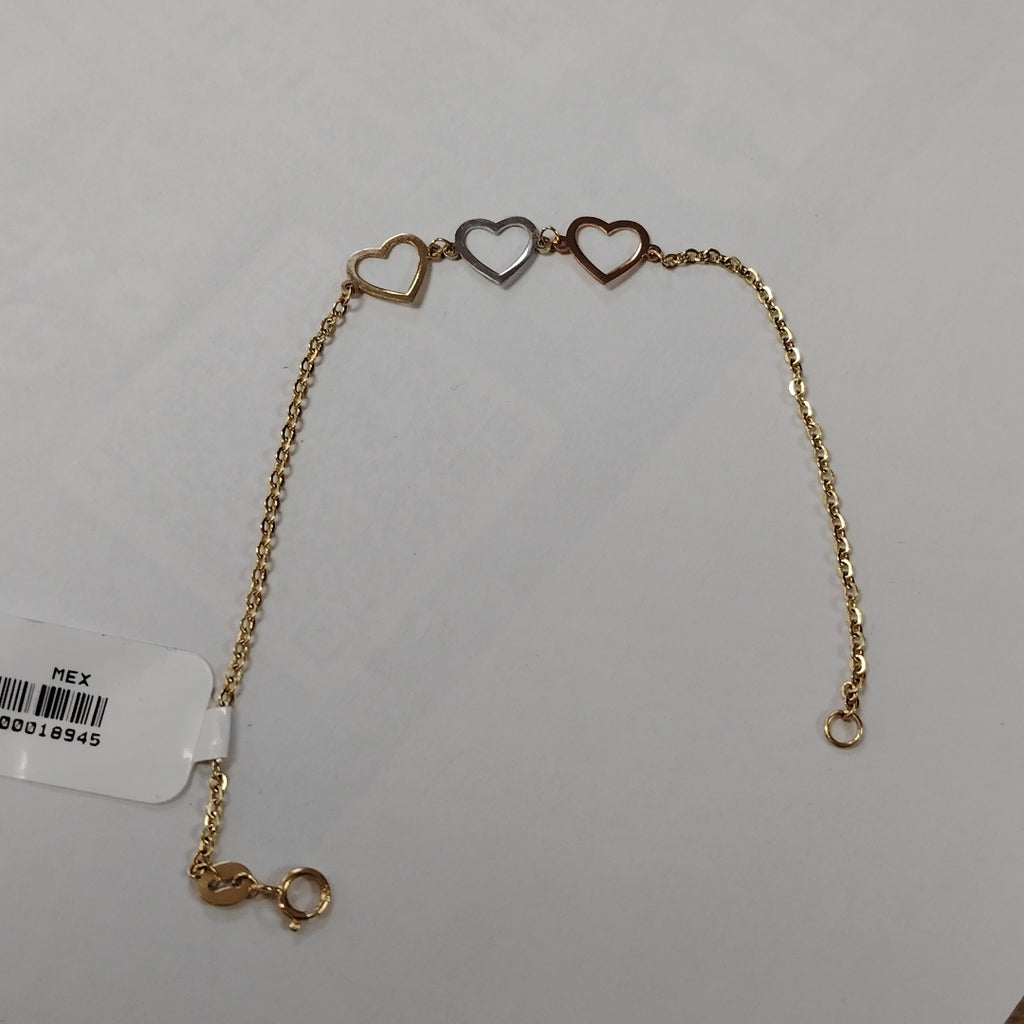 PULSERA ESPECIAL CON CORAZONES 14K 18 CM 1.4 GR (NUEVO)