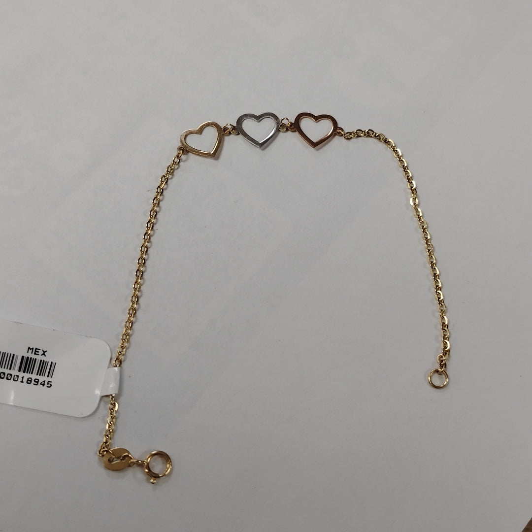 PULSERA ESPECIAL CON CORAZONES 14K 18 CM 1.4 GR (NUEVO)
