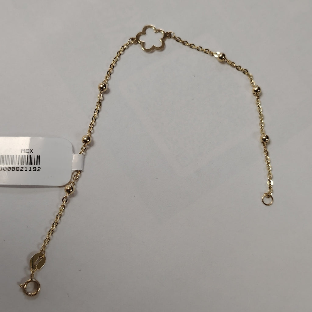 PULSERA TEJIDO ESPECIAL CON FLOR 14K 18 CM 1.6 GR (NUEVO)