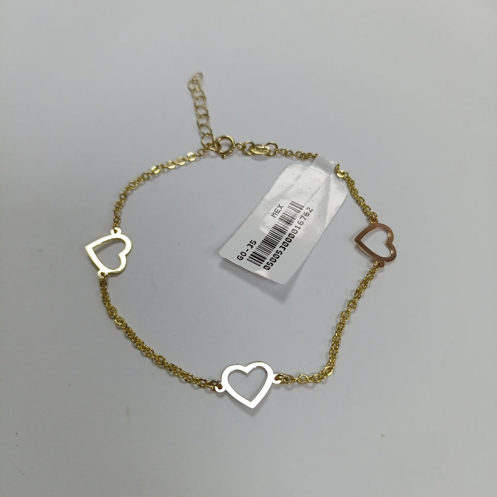 PULSERA ESPECIAL CON CORAZONES CONBINADOS 14K 18 CM 1.7 GR (NUEVO)