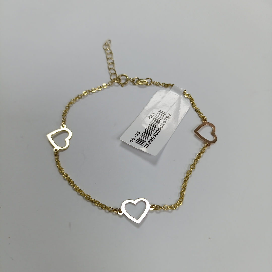 PULSERA ESPECIAL CON CORAZONES CONBINADOS 14K 18 CM 1.7 GR (NUEVO)