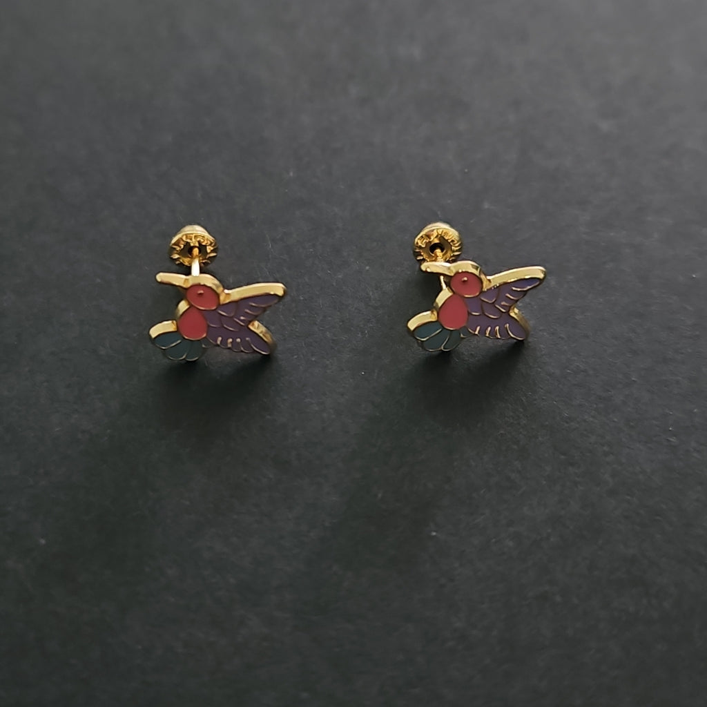 BROQUELES BROQUEL FIG COLIBRI ESMALTE ROSA 14K 0.2138 GR (NUEVO)