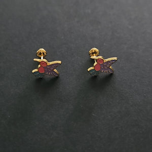 BROQUELES BROQUEL FIG COLIBRI ESMALTE ROSA 14K 0.2138 GR (NUEVO)