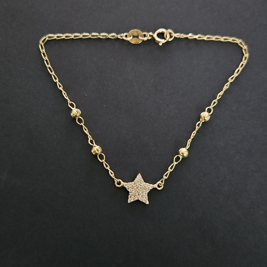 PULSERA ESPECIAL CON ESTRELLA Y CIRCONIAS 14K 18 CM 1.5 GR (NUEVO)