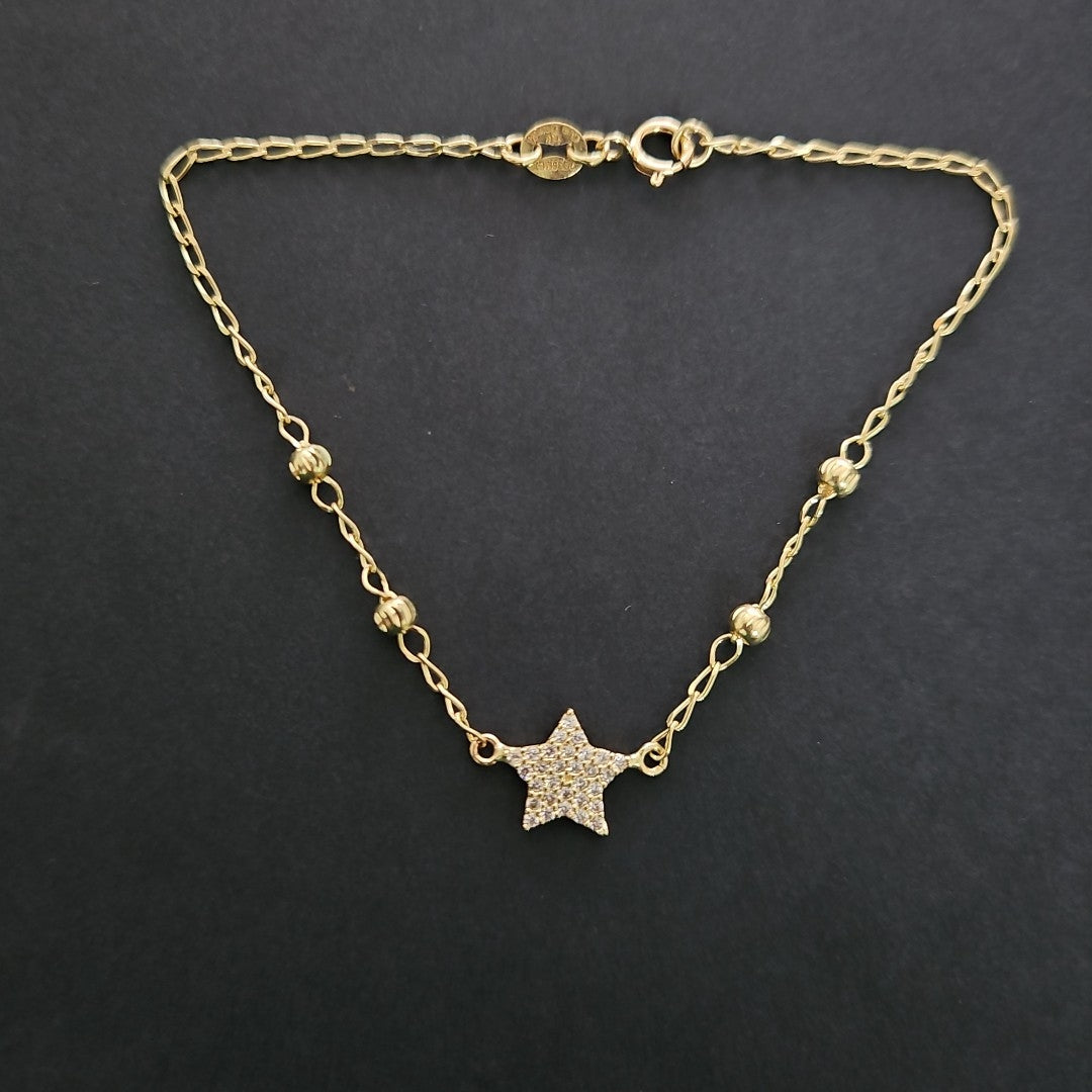 PULSERA ESPECIAL CON ESTRELLA Y CIRCONIAS 14K 18 CM 1.5 GR (NUEVO)
