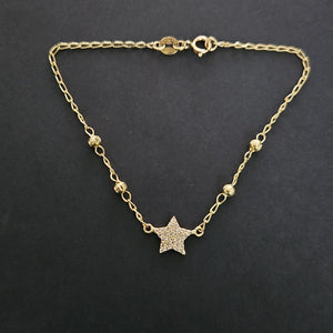 PULSERA ESPECIAL CON ESTRELLA Y CIRCONIAS 14K 18 CM 1.5 GR (NUEVO)