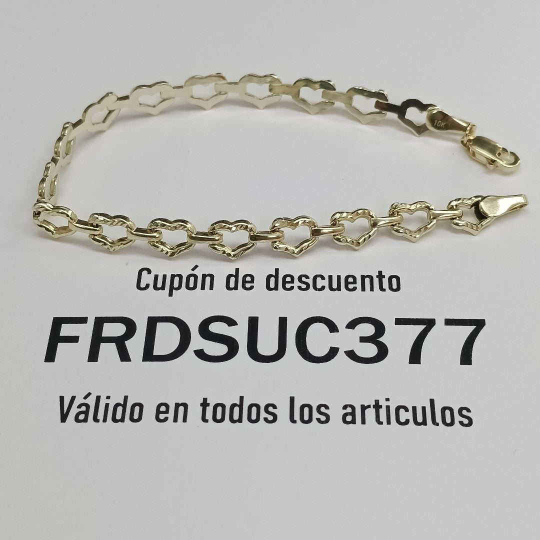 PULSERA ESPECIAL CON CORAZONES 14K 18 CM 4.2 GR (NUEVO)