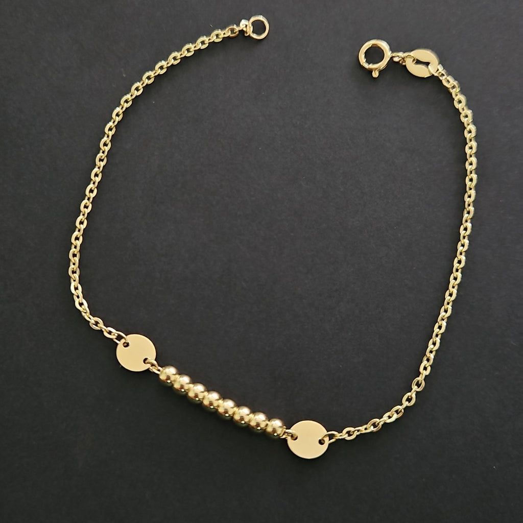 PULSERA TEJIDO ESPECIAL CON BOLITAS 14K 18 CM 1.8 GR (NUEVO)