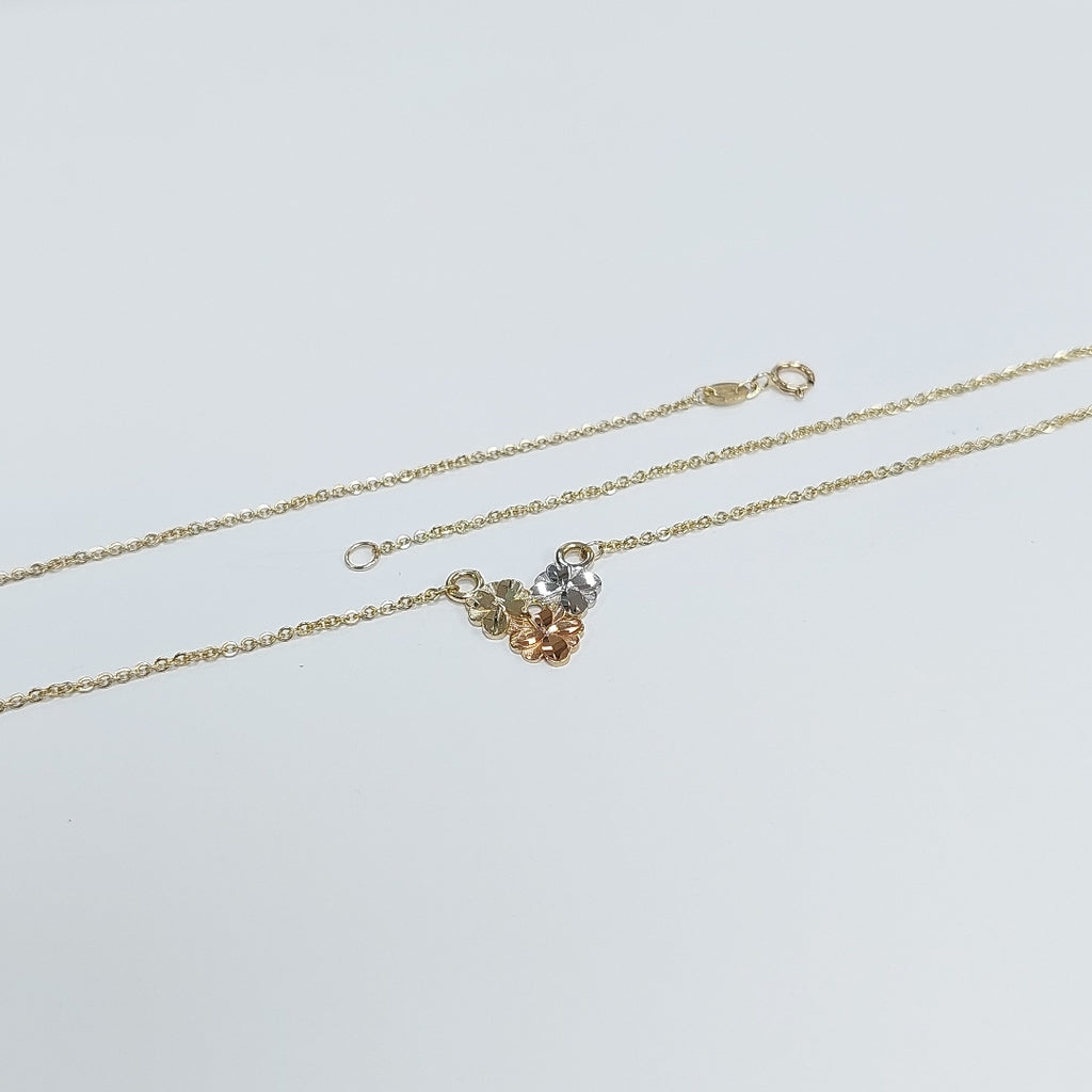 CADENA TEJIDO GARGANTILLA ESPECIAL C FLORES 14K 45 CM 3 GR (NUEVO)