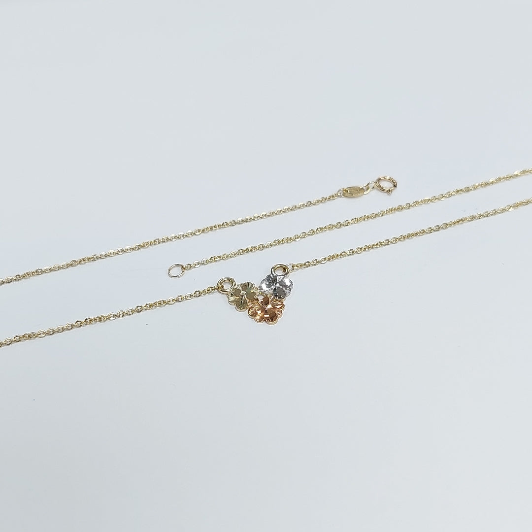 CADENA TEJIDO GARGANTILLA ESPECIAL C FLORES 14K 45 CM 3 GR (NUEVO)